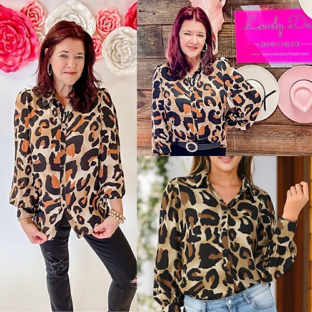 Classic Leopard Print Button Down Blouse